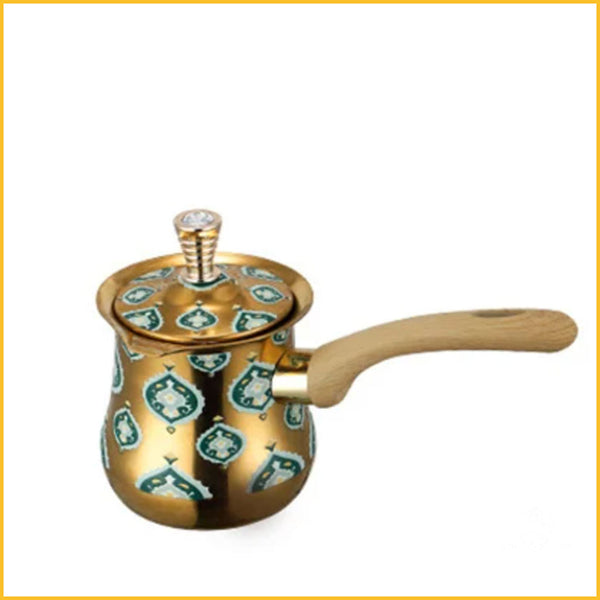 Türkische Kaffeekanne mit Deckel gold und grün