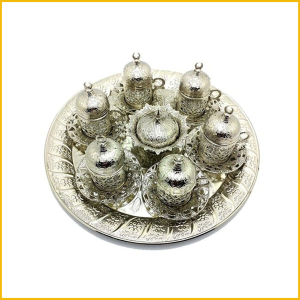 Osmanische Mokkatassen Set aus Kupfer und versilbert