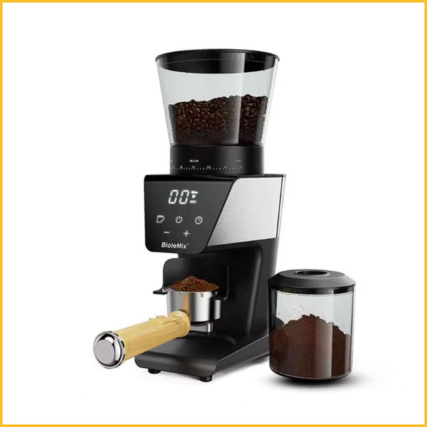 Automatische Kaffeemühle mit Kegelmahlwerk und Siebträger