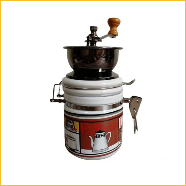 Kaffeemühle manuell hergestellt aus Keramik mit Kurbel mit Holzgriff