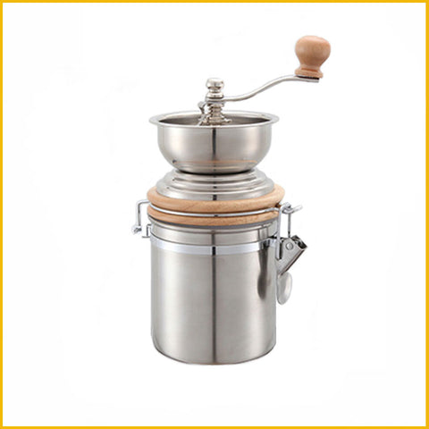 Manuelle Kaffeemuhle aus Edelstahl mit Kurbel mit Holzgriff und 150g Kaffeepulverkapazität